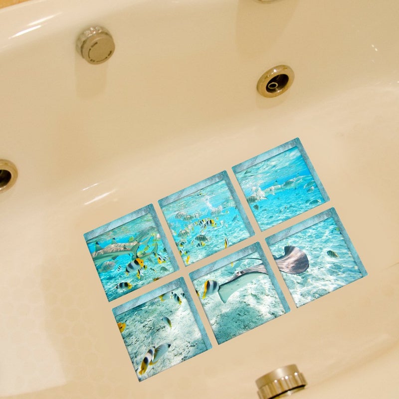 ChezMax The Underwater World Bath Treads Sticker Safety Decals Non Slip Bath Tub Tattoos Tub Stickers Tub Decals Non Slip Bathtub Stickers Tub Appliques 6 Pcs 5.9" X 5.9" - Image 3